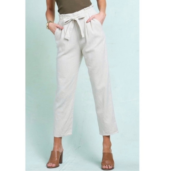 High rise linen blend straight leg pants - Picture 2 of 5